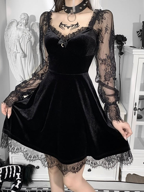 Get trendy with My Gothic Soul Lace Mini Dress -  available at Peiliee Shop. Grab yours for $25 today!