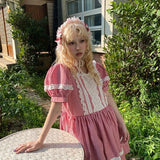 August Unicorn Gingham Sailor Puff Sleeve Dress