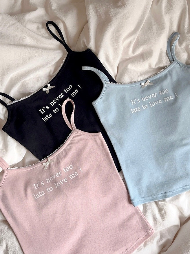 Get trendy with [Buy 2 Get 1 Free] It’s never too late to love me cotton vest top - vest available at Peiliee Shop. Grab yours for $12.80 today!