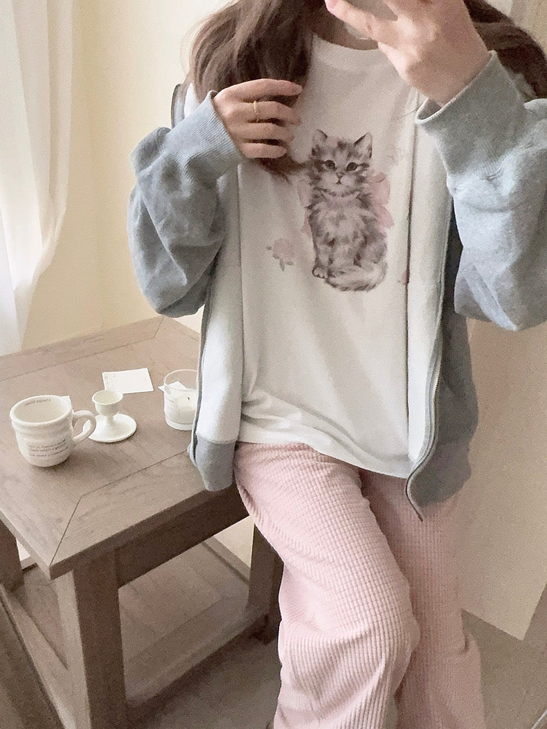 Get trendy with Rose Kitty Cotton T-shirt Top - Sweater available at Peiliee Shop. Grab yours for $16 today!