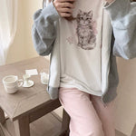 Get trendy with Rose Kitty Cotton T-shirt Top - Sweater available at Peiliee Shop. Grab yours for $16 today!