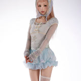Rose Island Clematis Jellyfish Lace Knit Puff Sleeve Top