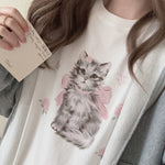 Get trendy with Rose Kitty Cotton T-shirt Top - Sweater available at Peiliee Shop. Grab yours for $16 today!