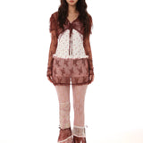 Rose Island Summer Flower Mist Plum Lace Flare Pants