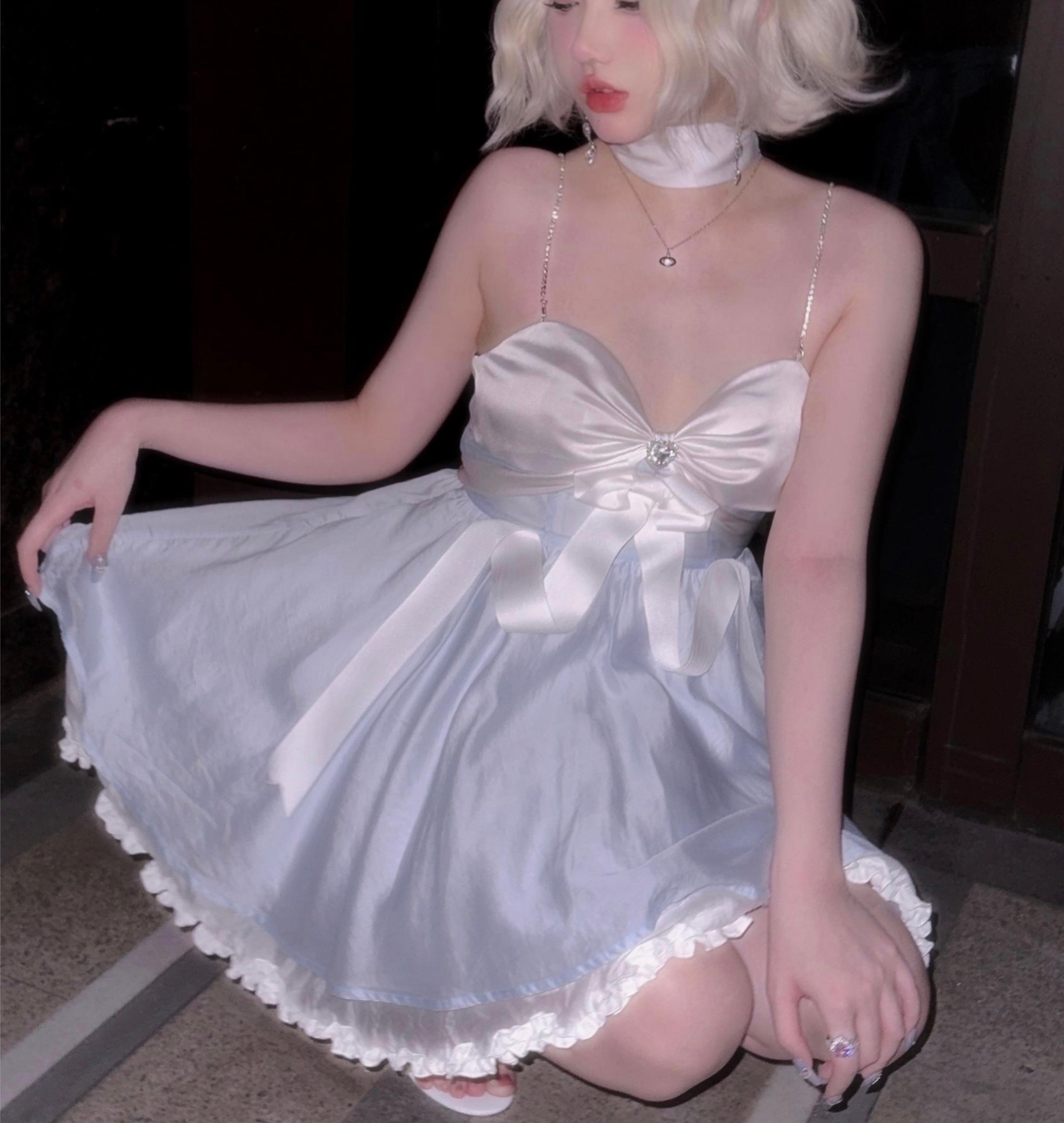 Get trendy with Moonlight Goddess Ribbon Mini Dress -  available at Peiliee Shop. Grab yours for $45 today!