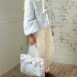 MineBeThyVers Blue Floral Bow Tote Bag