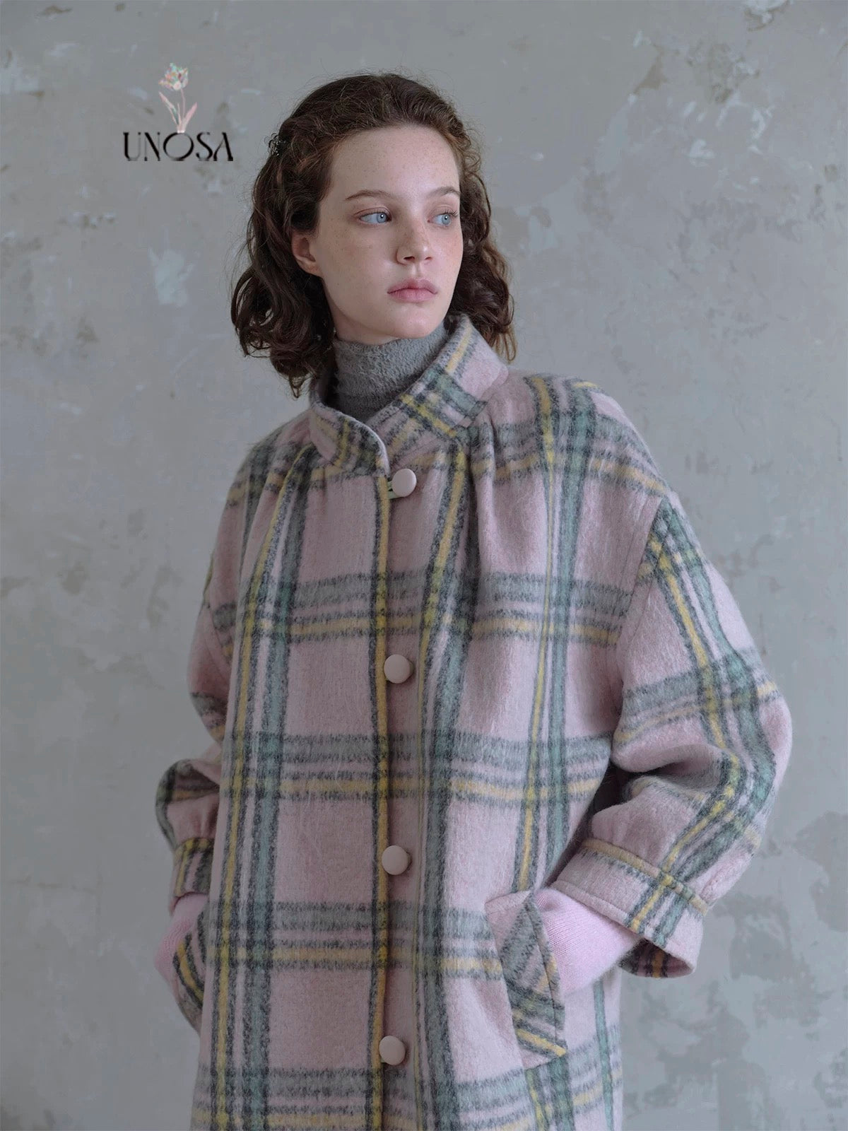 Get trendy with [UNOSA] A Pretty Mess Check Pattern Oversized Coat - Coats & Jackets available at Peiliee Shop. Grab yours for $145 today!