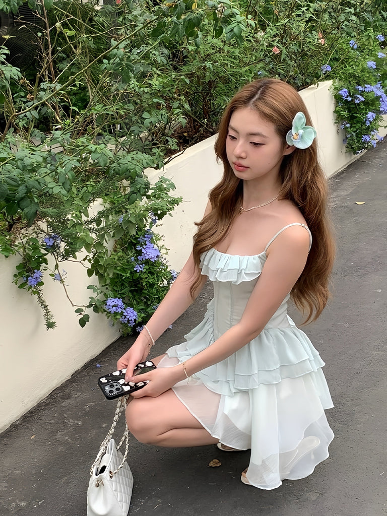 Get trendy with [Mummy Cat] Mint Petals Corset Mini Dress -  available at Peiliee Shop. Grab yours for $54 today!