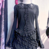 Evil Tooth Rosy Cross Embroidered Gothic Blouse