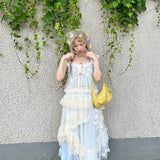 Get trendy with [August unicorn] Blue Moonlight Handmade Drop Top Skirt Set - Dresses available at Peiliee Shop. Grab yours for $89 today!