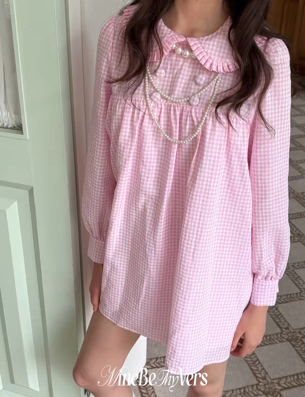 MineBeThyVers 100% Cotton Pink Gingham Babydoll Mini Dress