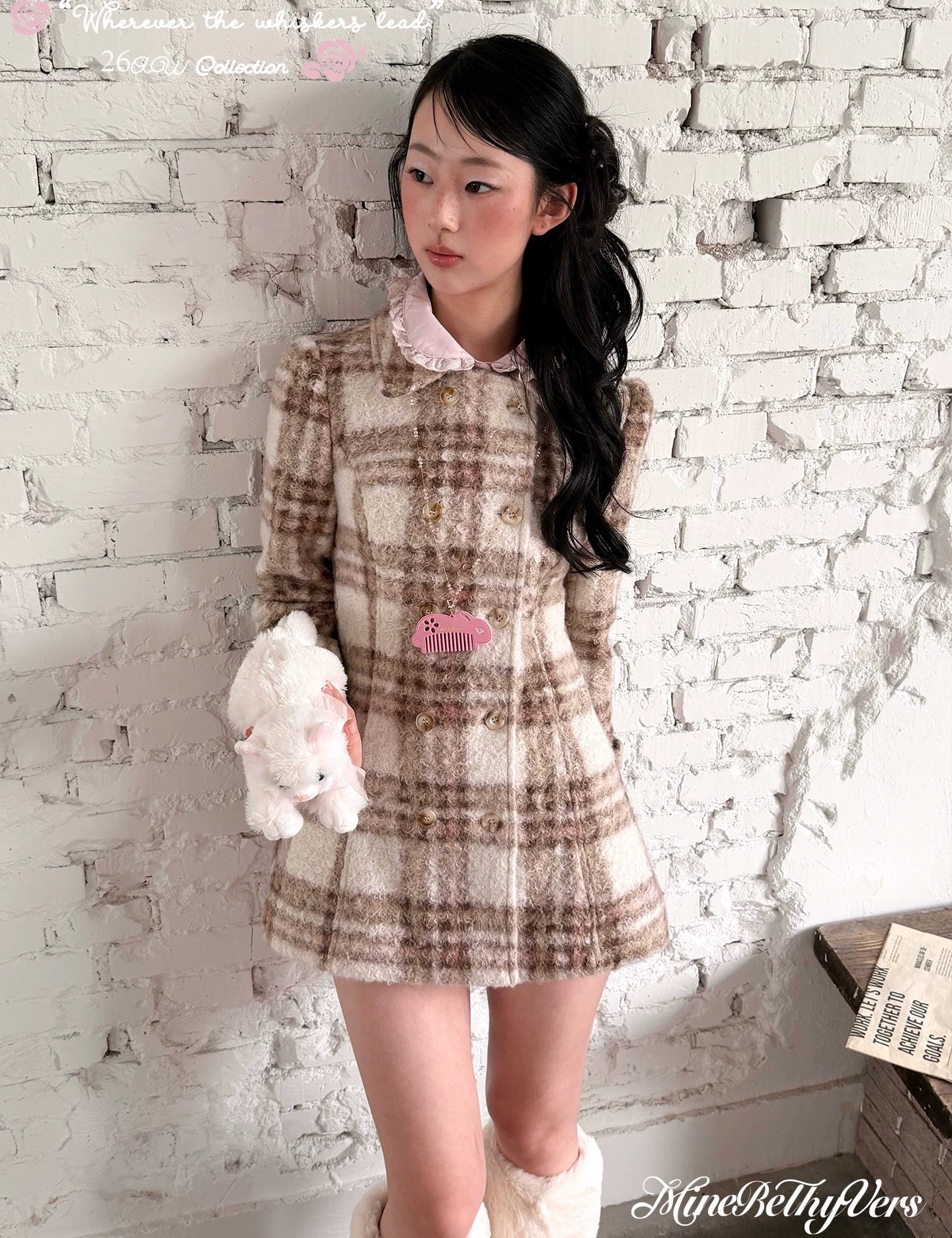 MineBeThyVers Soft Mocha Vintage Brown Plaid Coat