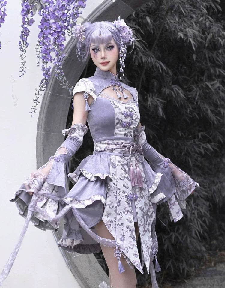 Get trendy with [Blood Supply] Dragon Wisteria Lolita Fashion Set Mini Skirt - Skirt available at Peiliee Shop. Grab yours for $59 today!