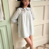 MineBeThyVers 100% Cotton Blue Floral Babydoll Mini Dress