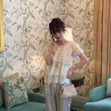Rose Candy Summer Rose Cottage Morning Sweetie Lace Blouse and polka dots pants set