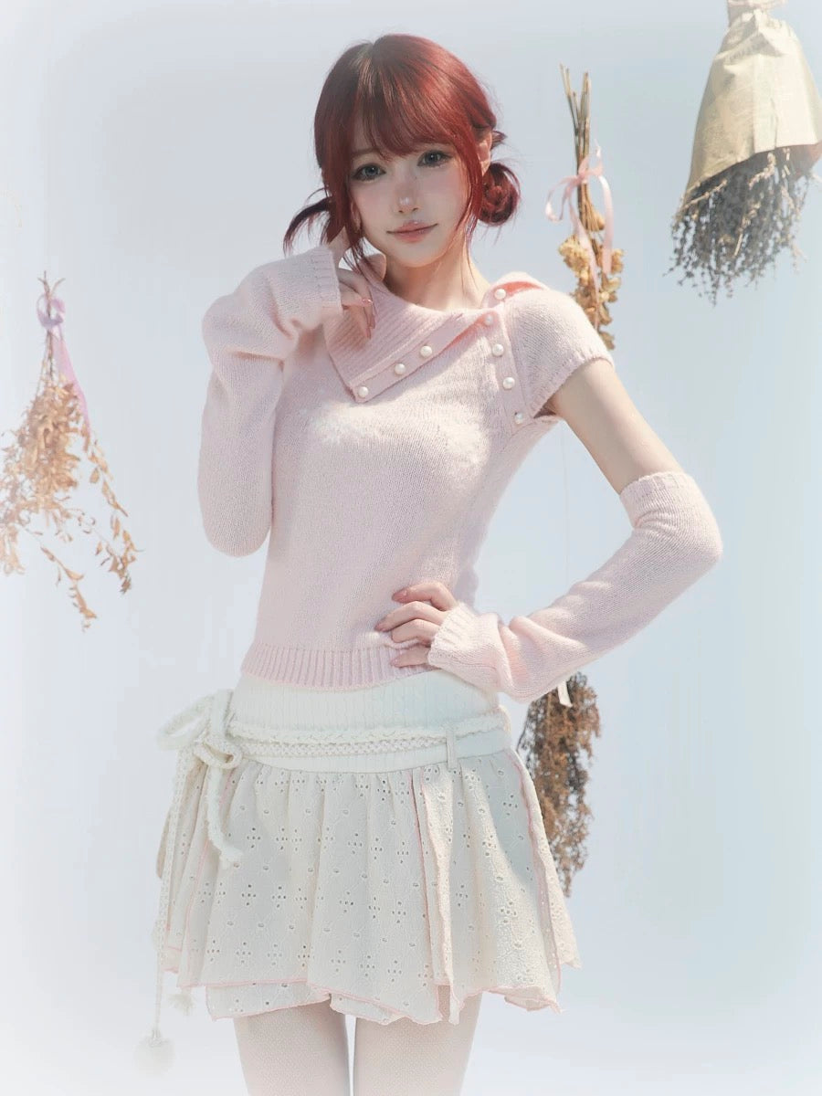 Get trendy with [Rose Island] Fairy Spirit Soft Coquette Dream In Pink Sweater With Arm warmer -  available at Peiliee Shop. Grab yours for $45 today!