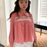 MineBeThyVers 100% Cotton Red Gingham Peter Pan Collar Blouse