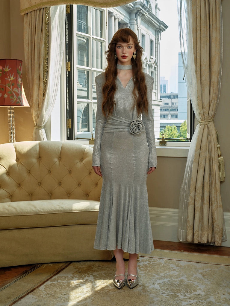 Get trendy with [Spoii Unosa] Silver Luminous Mermaid Maxi Dress Gown -  available at Peiliee Shop. Grab yours for $72.90 today!