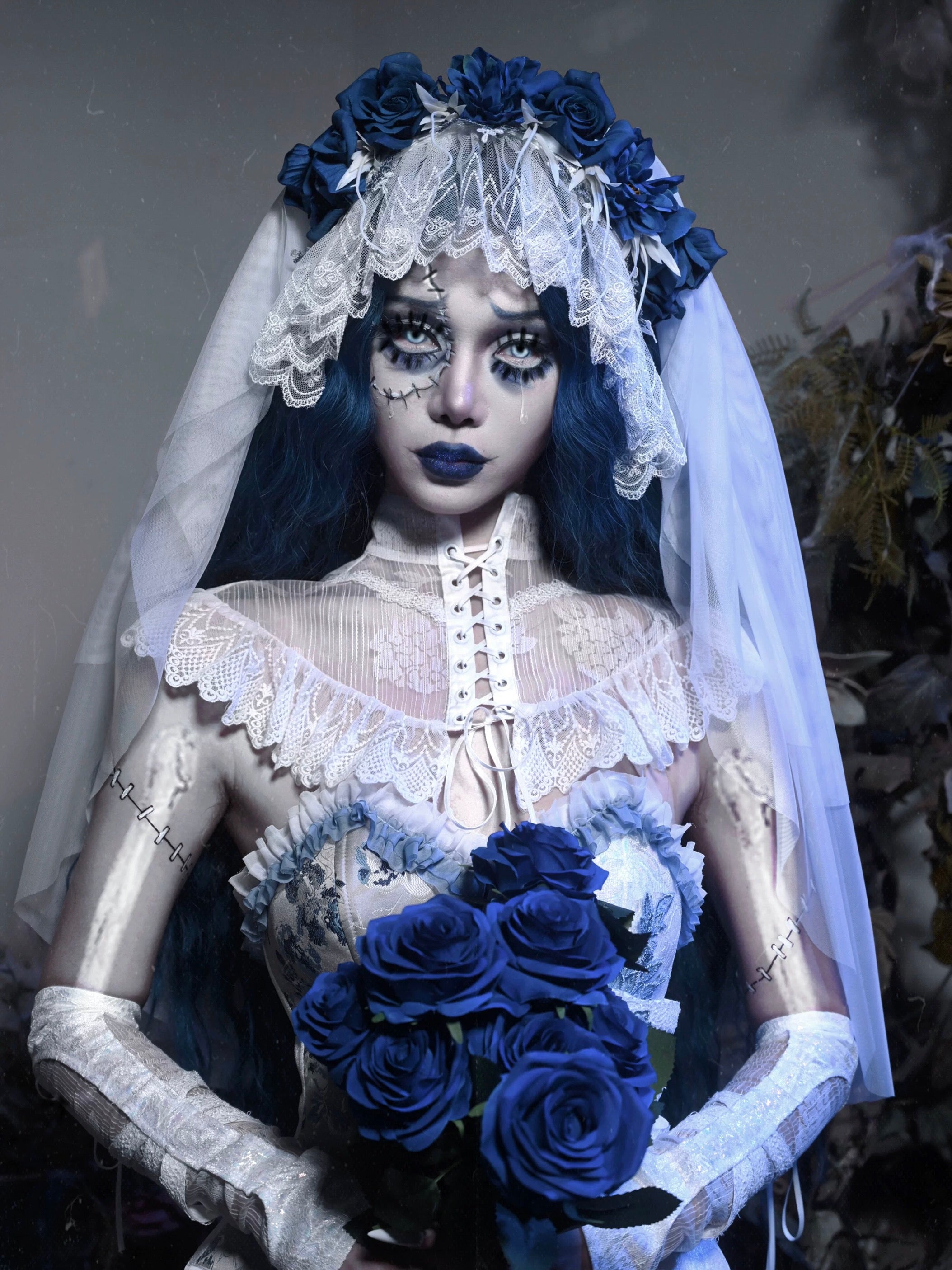 Get trendy with [Blood Supply] Corpse Bride Gothic Rose Veil and Gloves - Crop Top available at Peiliee Shop. Grab yours for $18 today!