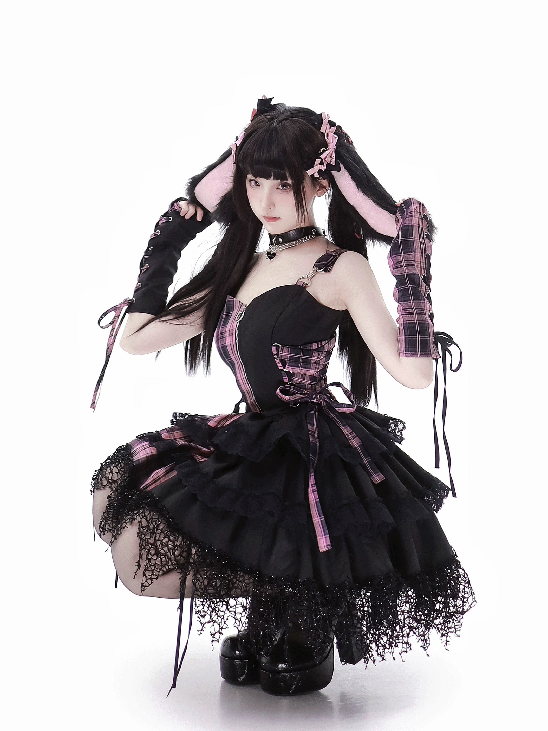 Japanese Idol Daily Performance Outfit Gothic Mini Dress Peiliee