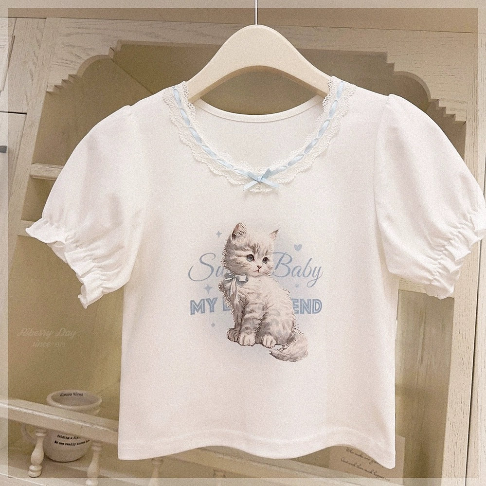 Get trendy with Kitty Babe Cotton T-shirt Top - Sweater available at Peiliee Shop. Grab yours for $16 today!
