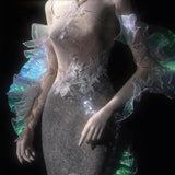 [Blood Supply] Silver Song Of Siren Mermaid Illusion Halter Maxi Dress