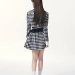 Get trendy with [Underpass] Monochrome Houndstooth Bowtie Jacket & Skirt Set -  available at Peiliee Shop. Grab yours for $69 today!