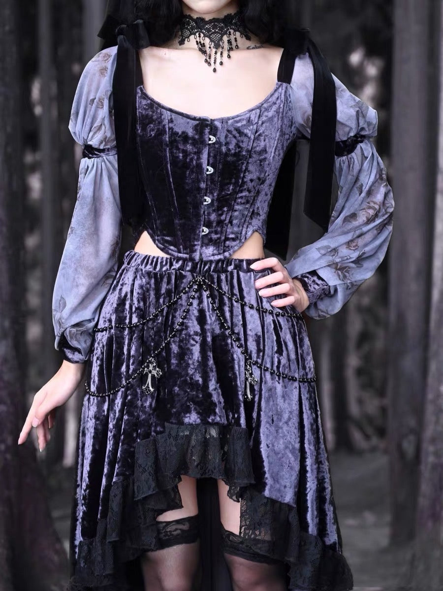 Get trendy with [Blood Supply] Moon Goddess Velvet Corset Top - Clothing available at Peiliee Shop. Grab yours for $42 today!