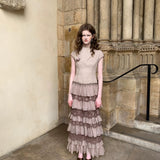 [Pre-order 15% At Checkout] SPOII UNOSA Mocha Layered Chiffon Lace Midi Dress