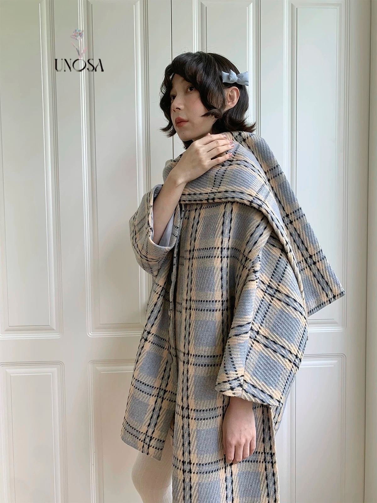 Get trendy with [UNOSA] British Girl Oversized Scarf Collar Plaid Coat - Coats & Jackets available at Peiliee Shop. Grab yours for $145 today!