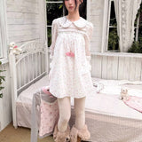 MineBeThyVers Babydoll Floral 100% Cotton White Long Sleeves Dress