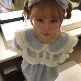 August Unicorn Gingham Babydoll Long Top Shirt