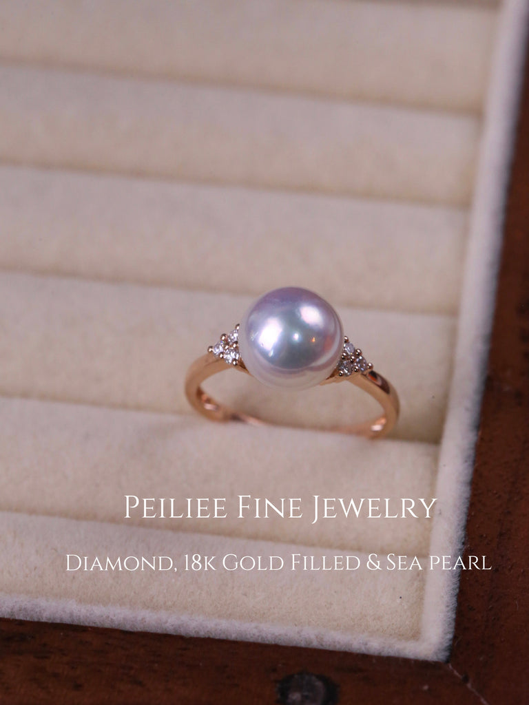 Peiliee Fine Jewelry • Diamonds Wave Of Elegance Akoya Sea Pearl 18k Gold Filled Ring with customized sizing - Premium  from Peiliee Pearl Studio - Just $560! Shop now at Peiliee Shop