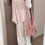 Get trendy with Soft Pink Age Wool Blended Sweater Hoodie - Sweater available at Peiliee Shop. Grab yours for $9 today!