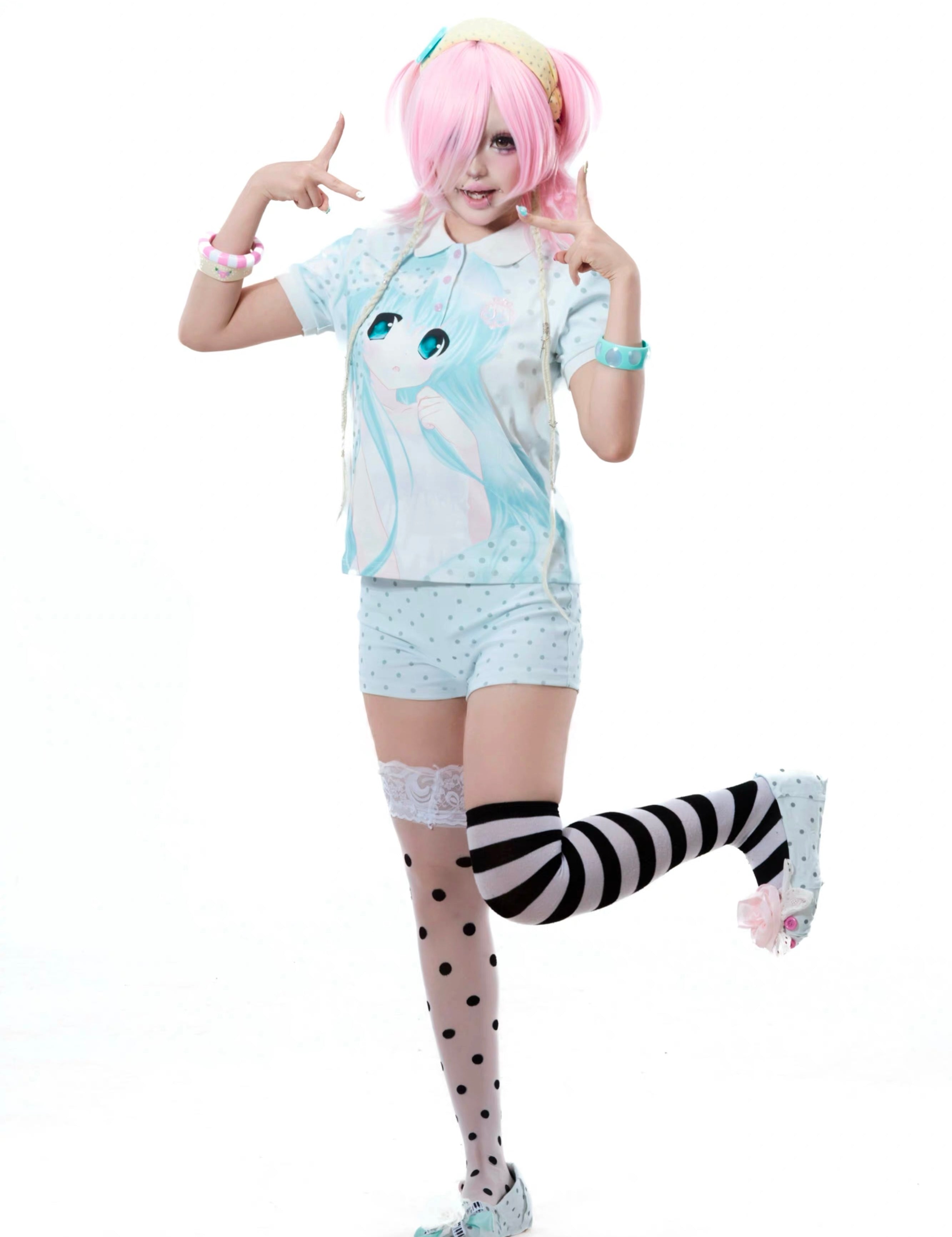 SelfishGhost 92% Cotton Yume Kawaii Anime Polo & Shorts Set