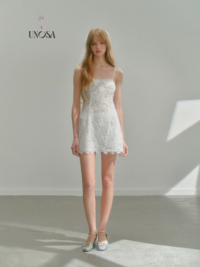Get trendy with [UNOSA] Heavenly Lace Mini Dress Set -  available at Peiliee Shop. Grab yours for $39.90 today!