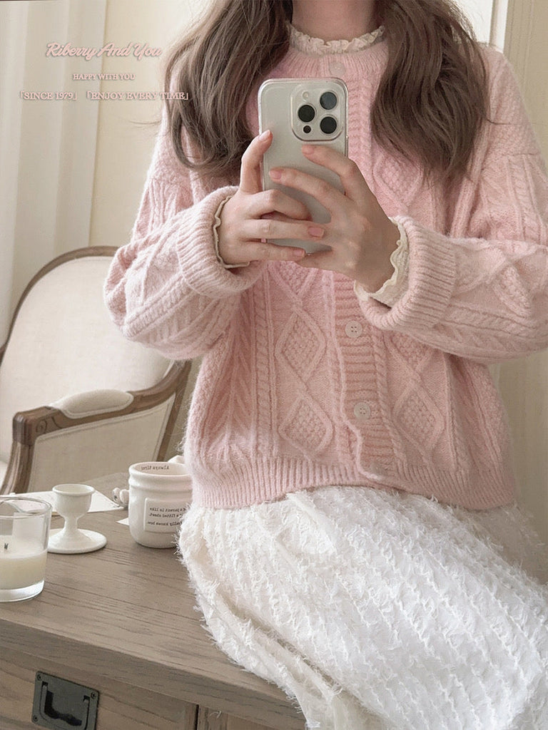 Angelic Sakura pink soft knitting sweater cardigan - Premium Sweater from RIBEERY - Just $25.50! Shop now at Peiliee Shop