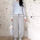MineBeThyVers Grey Day Soft Girl Wide-Leg Sweatpants