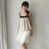 SicAstra Flower Diary Mocha Ribbon Top