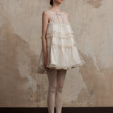 Fa Sogno White Mélodie de Tulle Bellet Ruffle Dress