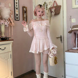 [Rose Island] Soft Rosy Moon Off-shoulder dress