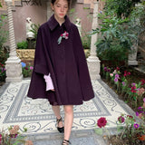 UNOSA Noble Court Grape-Purple Wool-Blend Cape Coat