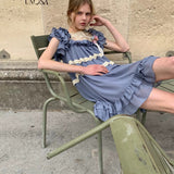 [Pre-order 15% At Checkout] UNOSA Butterfly Moon Blue Chiffon Lace Trim Dress