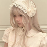 [Limited Edition] KittenClaw Beige Vintage Lace Cat Ear Headdress