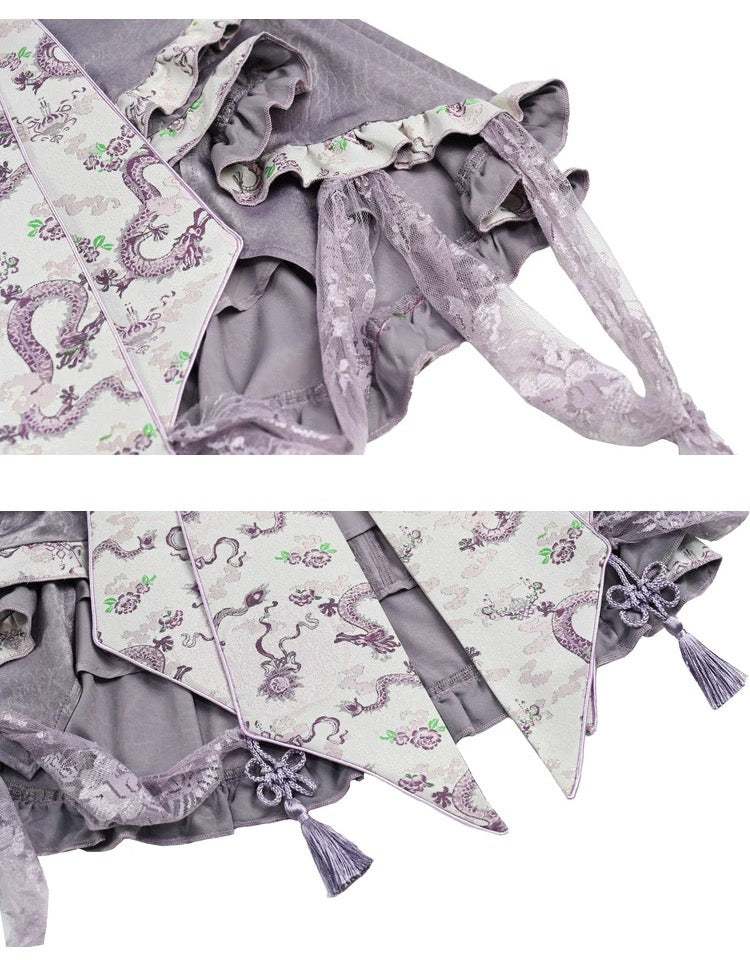 Get trendy with [Blood Supply] Dragon Wisteria Lolita Fashion Set Mini Skirt - Skirt available at Peiliee Shop. Grab yours for $59 today!