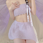 Get trendy with [Tailor Made] Lavender Dream Fairy Style Knitting Set with glass Pearl on bralette and skirt -  available at Peiliee Shop. Grab yours for $118 today!