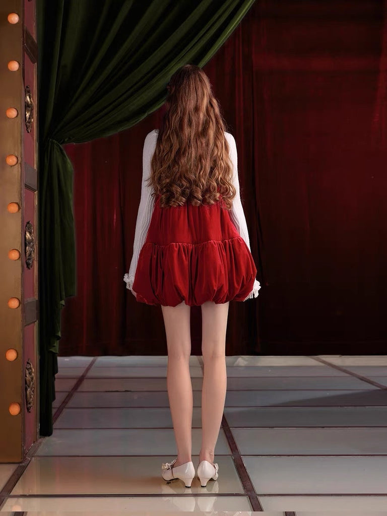 [UNOSA] Red Velvet Padded Puffball Dress - Premium  from UNOSA - Just $72! Shop now at Peiliee Shop