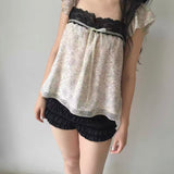 SicAstra Flower Diary Mocha Ribbon Top
