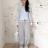 MineBeThyVers Grey Day Soft Girl Wide-Leg Sweatpants