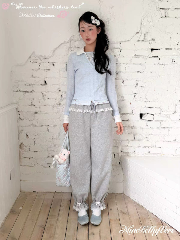 MineBeThyVers Grey Day Soft Girl Wide-Leg Sweatpants